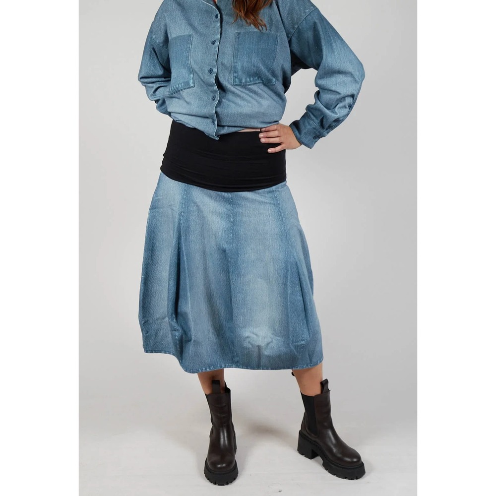 ELEMENTE CLEMENTE by OSKA Denim Midi Lantern Skirt Size 1 S NEW Lagenlook $319